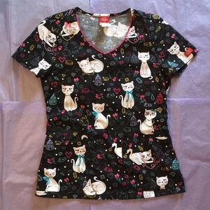 Dickies EDS Kitties Cats Scrub Top Size Small